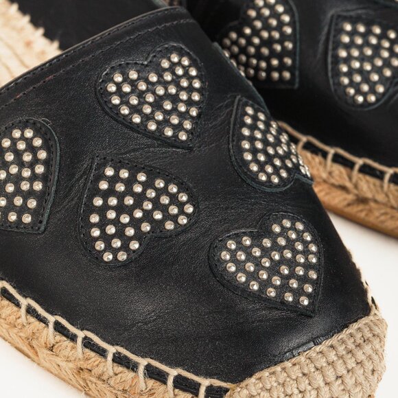 Saint Laurent Nero Leather Studded Heart Espadrilles - Picture 7 of 12
